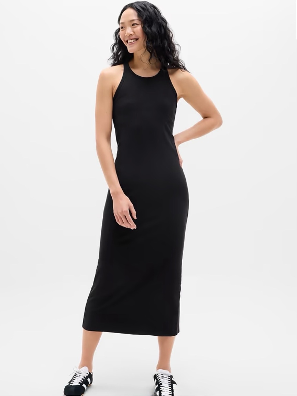 Athleta Signature Ribbed Black Sleeveless Maxi Dress size XL